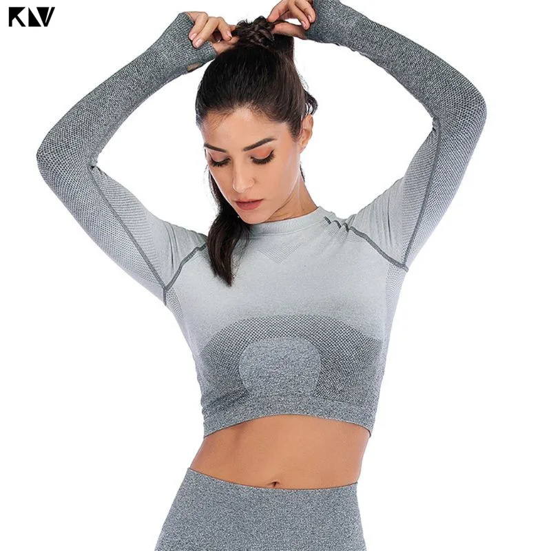 KLV Женский комплект из двух частей Фитнес Леггинсы Ombre бесшовный укороченный топы