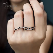 Thaya сгибов и дизайн кольца s925 серебристый, черный угол в виде геометрических фигур Открытое кольцо для Для женщин таинственный Стиль, ювелирное изделие, подарок