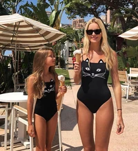 Mãe filha 3d preto gato bikini monokini roupa de banho ternos de uma peça família correspondência maiô bonito banho beachwear verão(China)