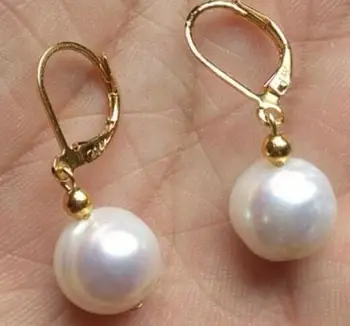 

free shipiing huge AAA+10-11mm perfect white Australia pearl dangle earring 14K/20 hook