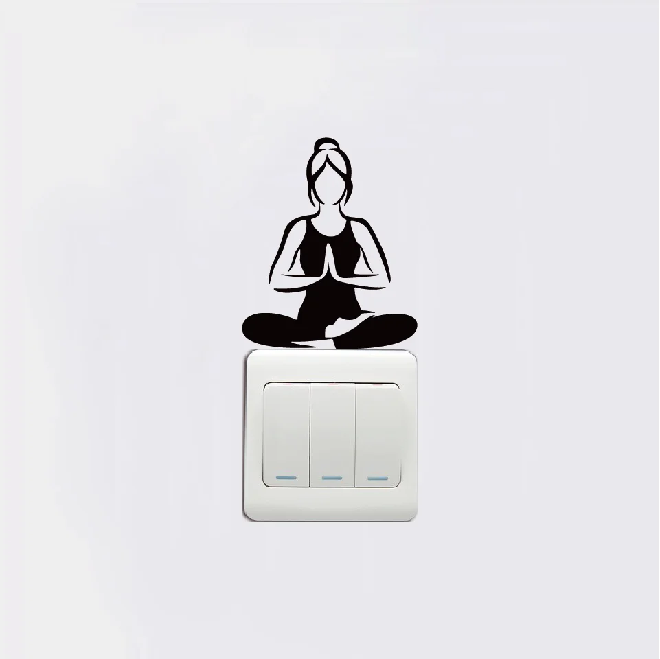 Мода Йога Медитация переключатель Стикеры Творческий мультфильм Йога силуэт стены стикеры s для спальни гостиной домашний декор SW0203
