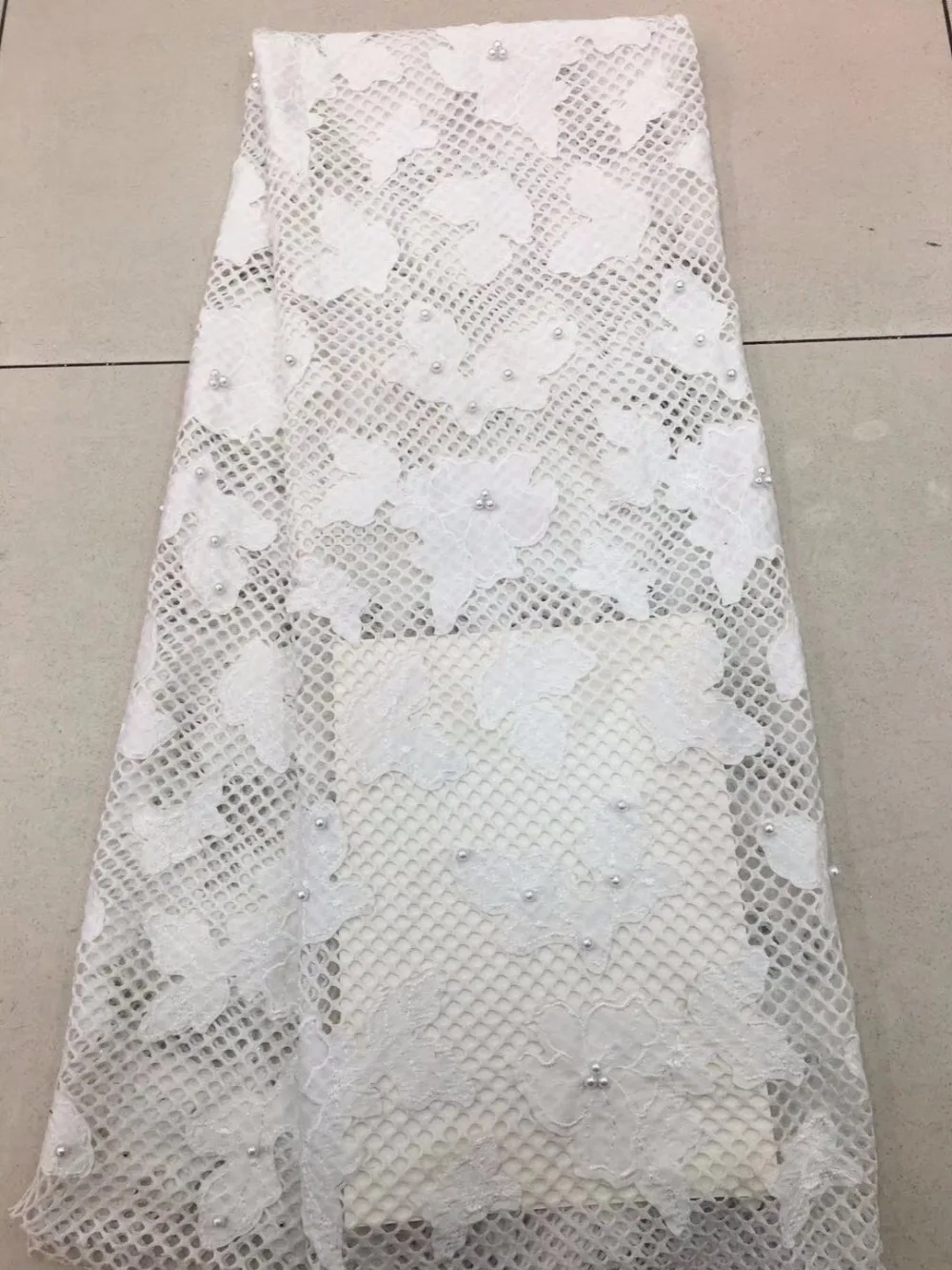 

5yards lace fabric with flowers, Off white lace fabric for haute couture dress, Hand-made mesh bridal lace fabric 3D flowers