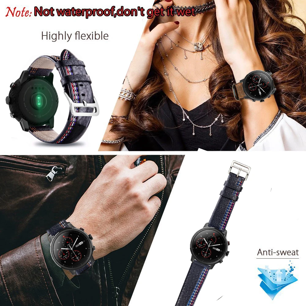 Черный кожаный ремешок для часов xiaomi huami amazfit pace lite Samsung Gear S3 Frontier