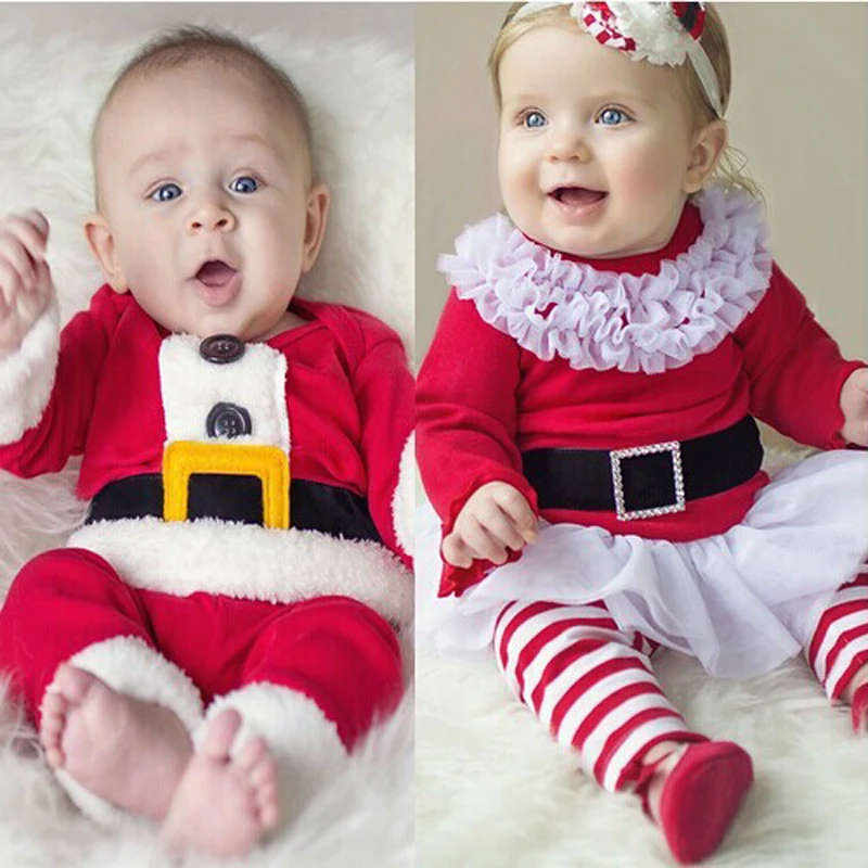

New Children Christmas Clothing Set Baby Boys and Girls Christmas Suit and Dress Santa Claus Costumes Newborn Enfant Clothes