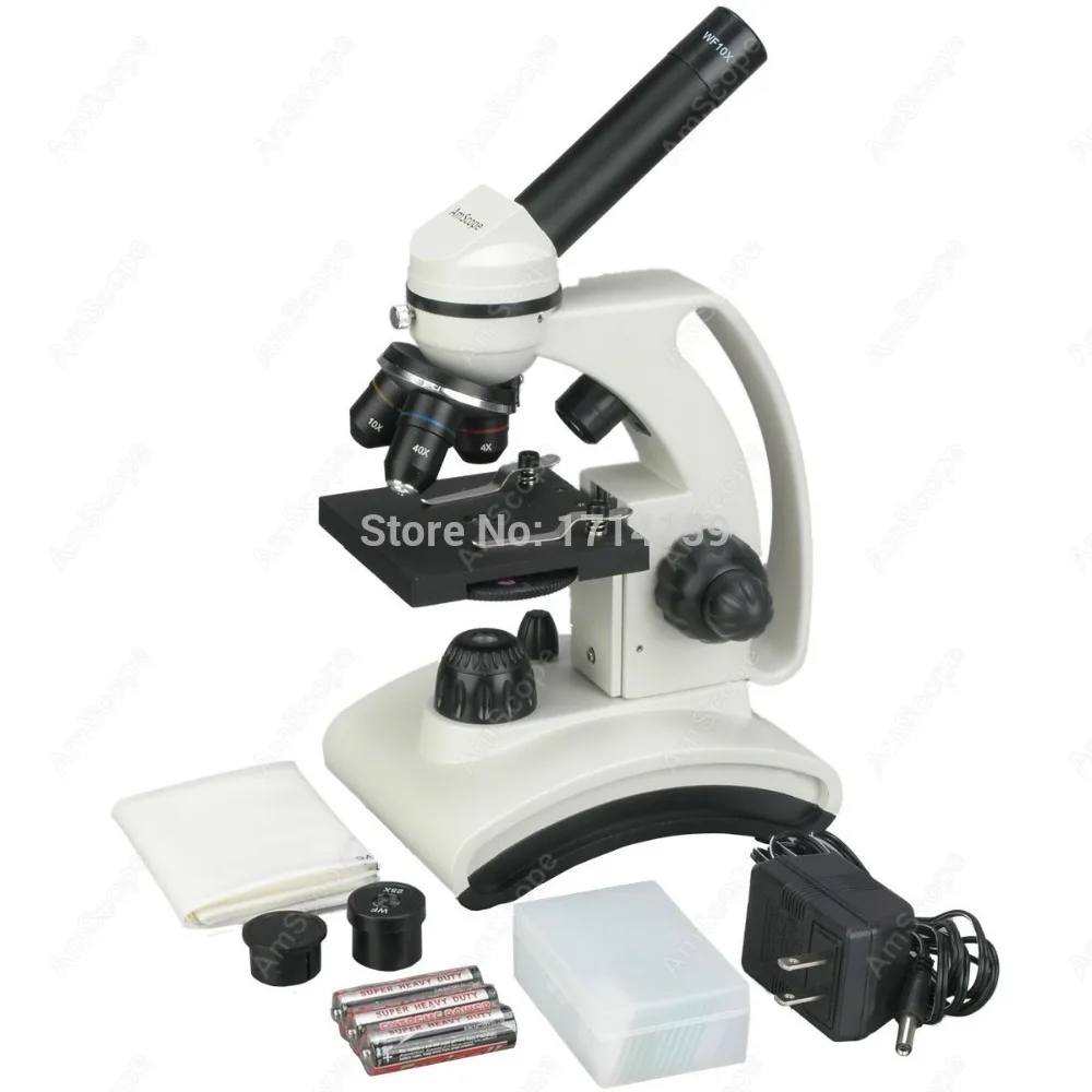 

AmScope 40X-1000X Top Bottom Lights Glass Lens Metal Frame Student Microscope + Slides M160C-2L-PB10