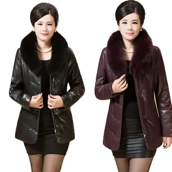 

Winter Down Jacket Female 2020 High Quality PU Leather Parkas Womens Warm Down Parkas Plus Size Middle-aged Womens Clothing 6XL