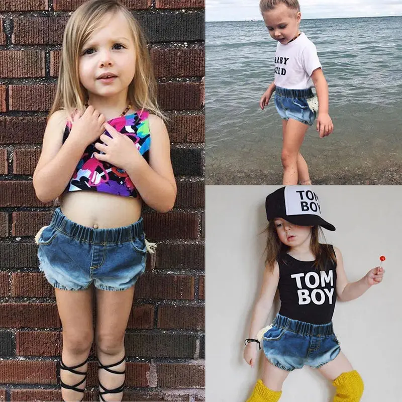 1 6Y Baby Girl Floral Tassles Denim Shorts Newborn Toddler Kids Baby