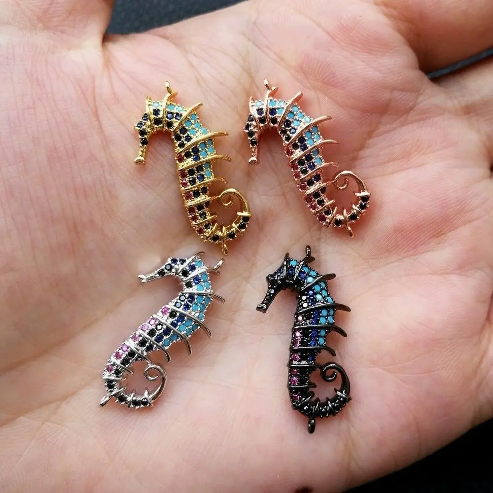 

CN064 1 pc 14x27mm CZ Micro Pave Mixed Color Seahorse Jewelry Charm Connector