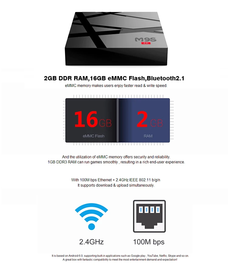 Rockchip RK3229 M9S V9 Android Box 4 ядра Android 6,0 OTT ТВ коробке 2 г 16 г Bluetooth 2,0 KD17.3 Wi-Fi HDMI 4 К Интернет ТВ коробка
