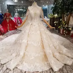 YuNuo robe de mariage 2019 ТРАПЕЦИЕВИДНОЕ свадебное платье с высоким воротом и рукавами-крылышками и бисером