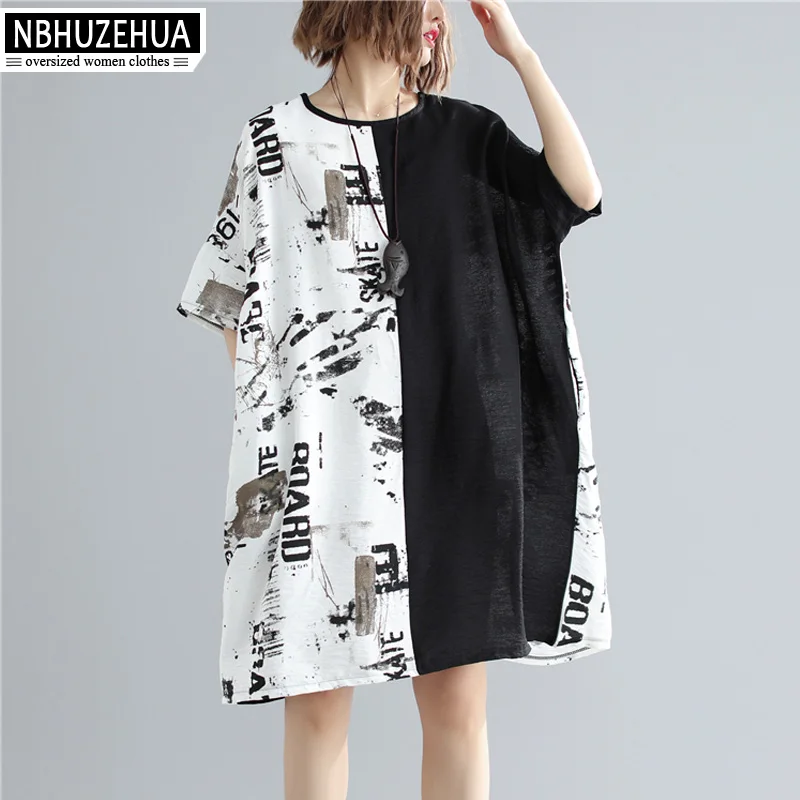 Женское платье футболка большого размера из хлопка и льна 5XL 6XL 19 A120 2019|Платья| |