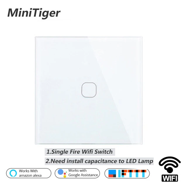 

Minitiger EU/UK Smart Wifi Wall Light Touch Switch 1 2 3 Gang Touch/WiFi/433 RF/APP Remote Smart Home Wall Touch Switch