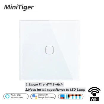

Minitiger EU/UK Smart Wifi Wall Light Touch Switch 1 Gang Touch/WiFi/433 RF/APP Remote Smart Home Wall Touch Switch