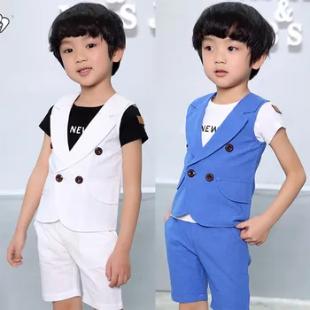 

2017 new Arrival Baby Suits Double Breasted Kids Clothes Set 2-10Years Gentle Boys Prom suits Summer Children Garment Blue/white