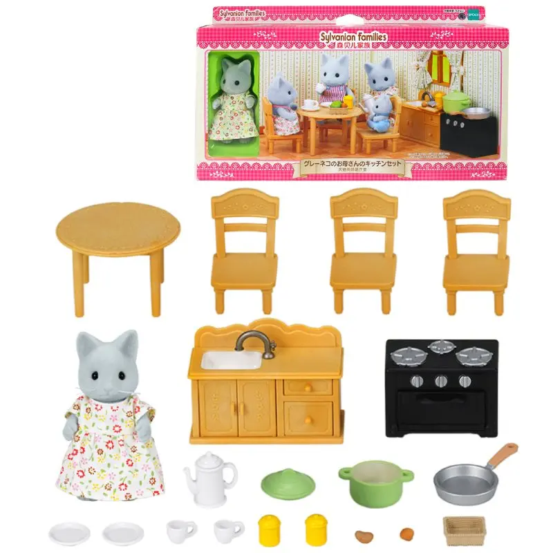 Sylvanian Families кукольный домик, мебель, аксессуары для кухни, столовой, сцены, игровой набор w/Cat, фигурка девочки, детская игрушка, подарок, Новинка