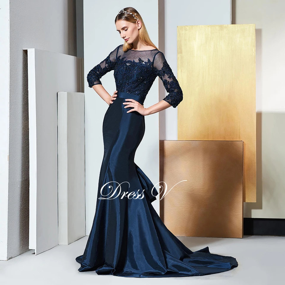 Dressv элегантное кружевное вечернее платье с круглым вырезом и рукавами 3/4, длина до пола, свадебное вечернее платье, вечернее платье es