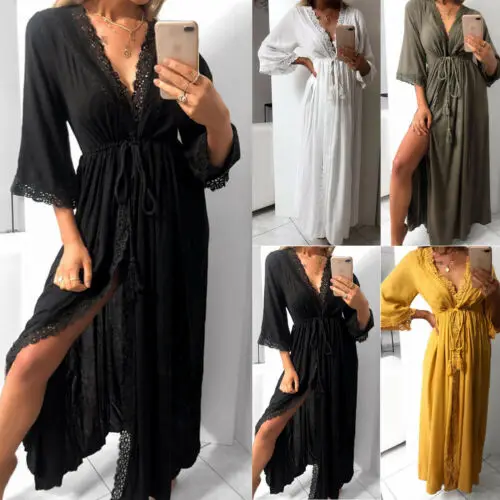 US 2019 для женщин макси платье пляжное Бикини Cover up длинное летнее Boho Купальники
