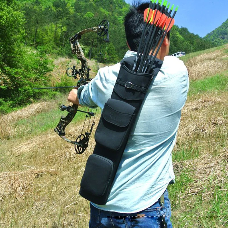 

55*12.5cm Large Capacity Outdoor Hunting Back Arrow Quiver Archery Bow Arrow Holder Belt Bag Shooting Arrows Quiver Bag Black