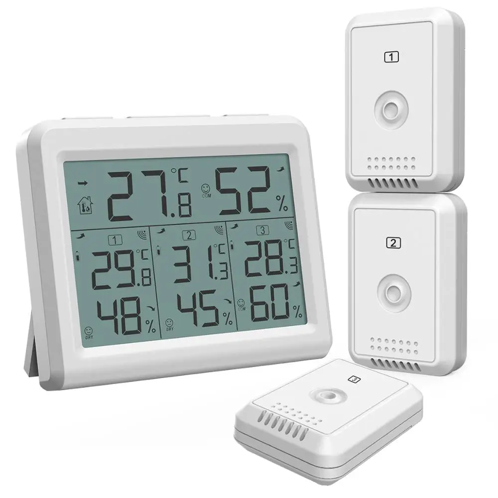 Buen trato ORIA-termómetro higrómetro Digital LCD para interiores y exteriores, Sensor inalámbrico, Control remoto de temperatura y humedad 878a5xzj