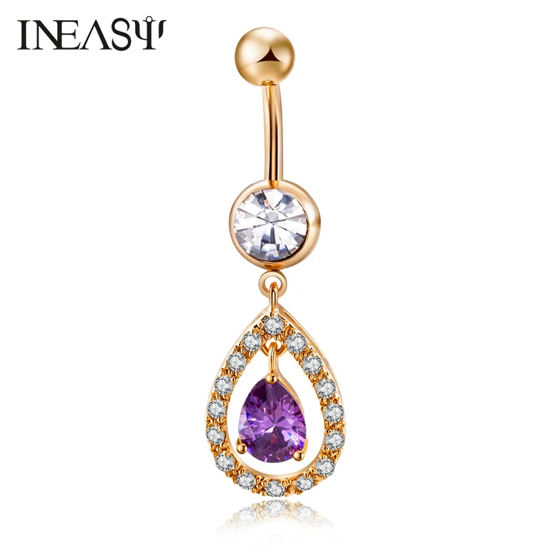Fashion Water Drop Zircon Navel Piercing Stainless Steel Belly Button