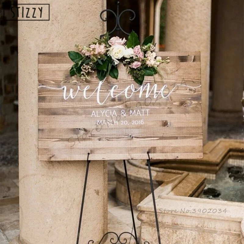 

STIZZY Wall Decal Welcome To Wedding Vinyl Wall Sticker For Wood Board Decor Bride Custom Name Wallpaper Interior Art DesignA895