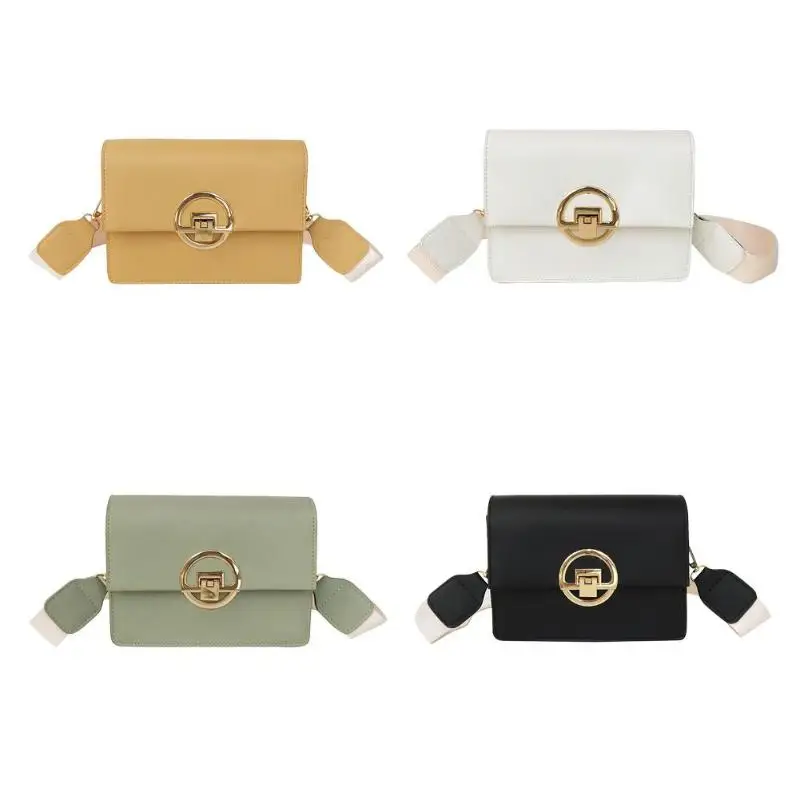 Women Solid Color Bag Flap PU Leather Wide Shoulder Strap Messenger Bags | Багаж и сумки