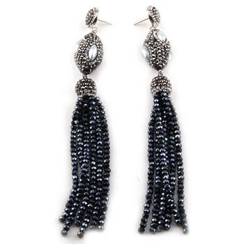 

Free shipping Fashion Handmake Paved Eye Pearl and Hematite Crystal Tassel Drop Women Earring