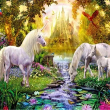 Beibehang фото обои Солнечный замок в лесу Лотос пруд вода лошадь животные Дети задний план стены 3d обои папье peint