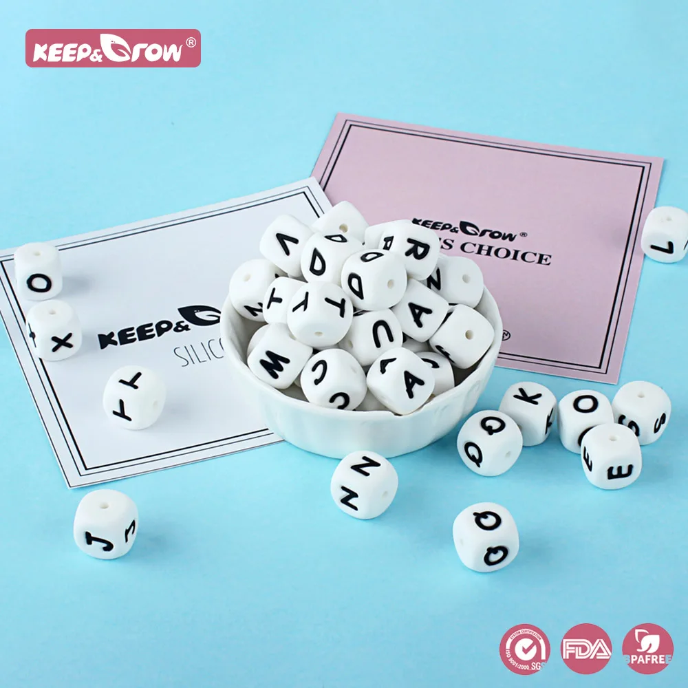 Силиконовые бусины с буквами Keep & Grow 200 шт. 12 мм буквы BPA английским | Детские прорезыватели -4000016697312
