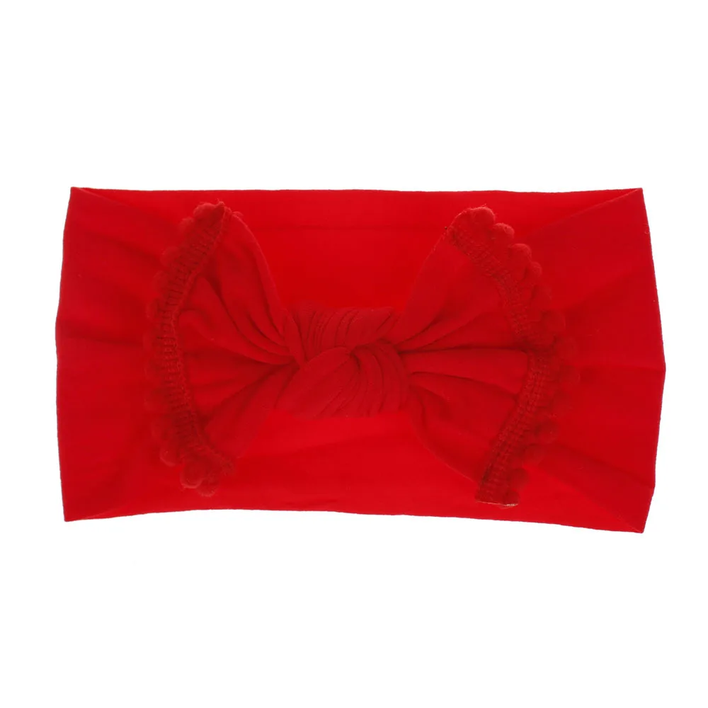 Модные нейлоновые оголовья с помпоном для новорожденных мягкие эластичные кольца широкие нейлоновые повязки на голову для маленьких девочек - Цвет: Red