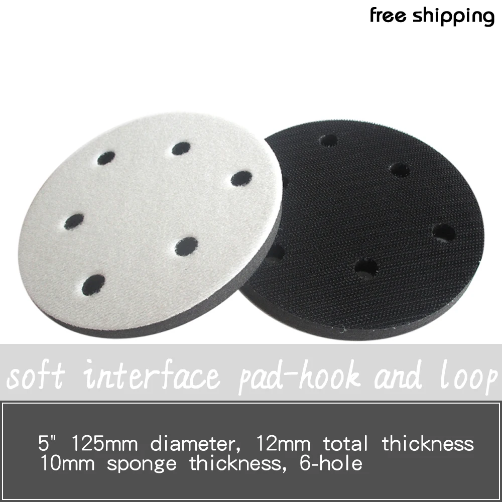 

5" 6 Holes 125mm Soft Interface Pad Hook and Loop Soft Foam Disc Pad For Damping & Protecting Sanding Pad (Pack of 5)