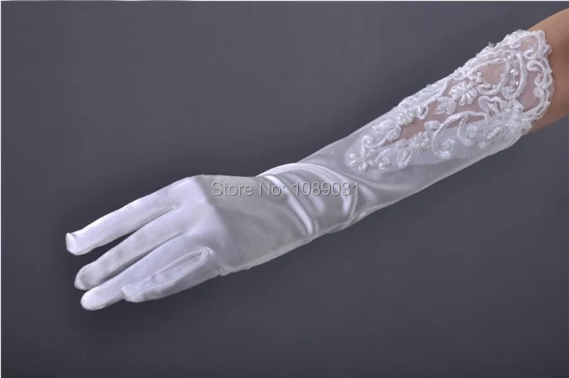 Новое поступление Свадебные перчатки с кружевная Апликация палец белый/слоновая кость свадебное платье Перчатки Элегантные свадебные аксессуары