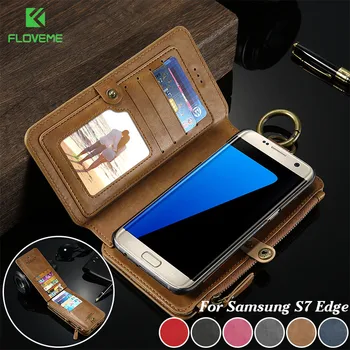 

FLOVEME Brand Retro Leather Wallet Case for Samsung S7 Edge Detachable 2 in 1 Flip Card Holder Cover for Samsung Galaxy S7 Edge