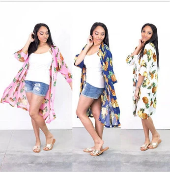 

Women Lady Floral Beach Shawl Kimono Cardigan Boho Chiffon Tops Outwear Long Sleeve Fruit Chiffon Blouse