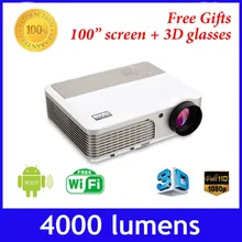 4000 lumens built-in android 4.2 wifi full HD 1080p mini DLP 600w active shutter 3D projector,convert 2D to 3D proyector