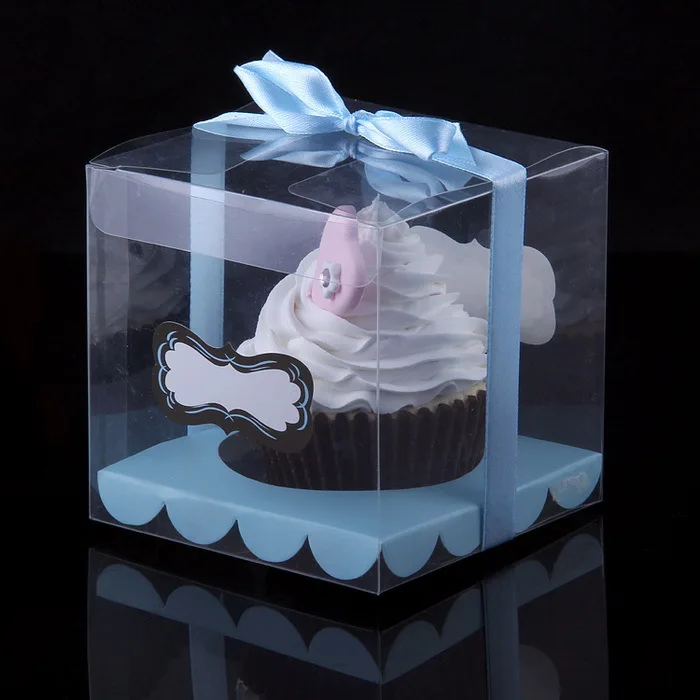 

12PCS/LOT Transparent Cupcake Box Clear Cake Box With Sticker And Insert Wedding Cupcake Box