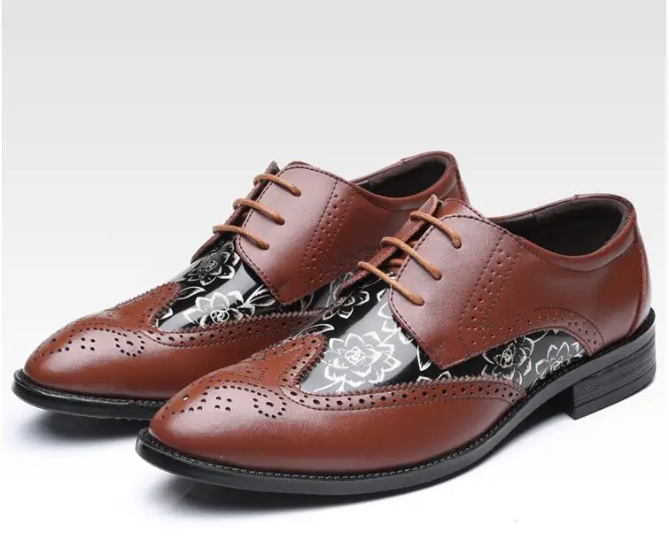 Impresso Sapatos Esculpido Apontados Brogue Couro Elegantes Disso Dedos laranja Genuíno up Vestido Além Estilo Britânico marrom Lace Patchwork Preto Homens Size48 P058fwz8q