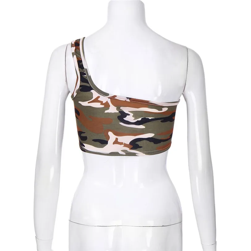 One Shoulder Camouflage Crop Top Female Tank Women's Tops Vest Base Shirt Cropped Women's Blouse Sleeveless Wholesale noJE21 (8)