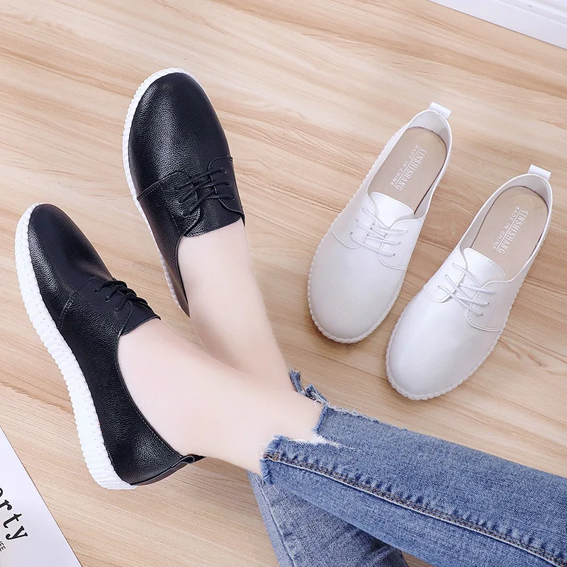 

2018 New Women Shoe Casual Leather Shoes For Women Flat Shoes Ladies Lacing Loafers Zapatos Mujer sneakers children's girl shoes
