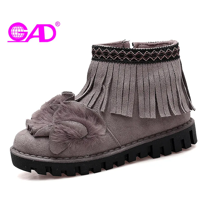 

GAD Handmade Women Ankle Boots 2017 Winter Warm Plush Comfortable Women Snow Boots Fashion Fringe Side Zipper Shoes Women Boots