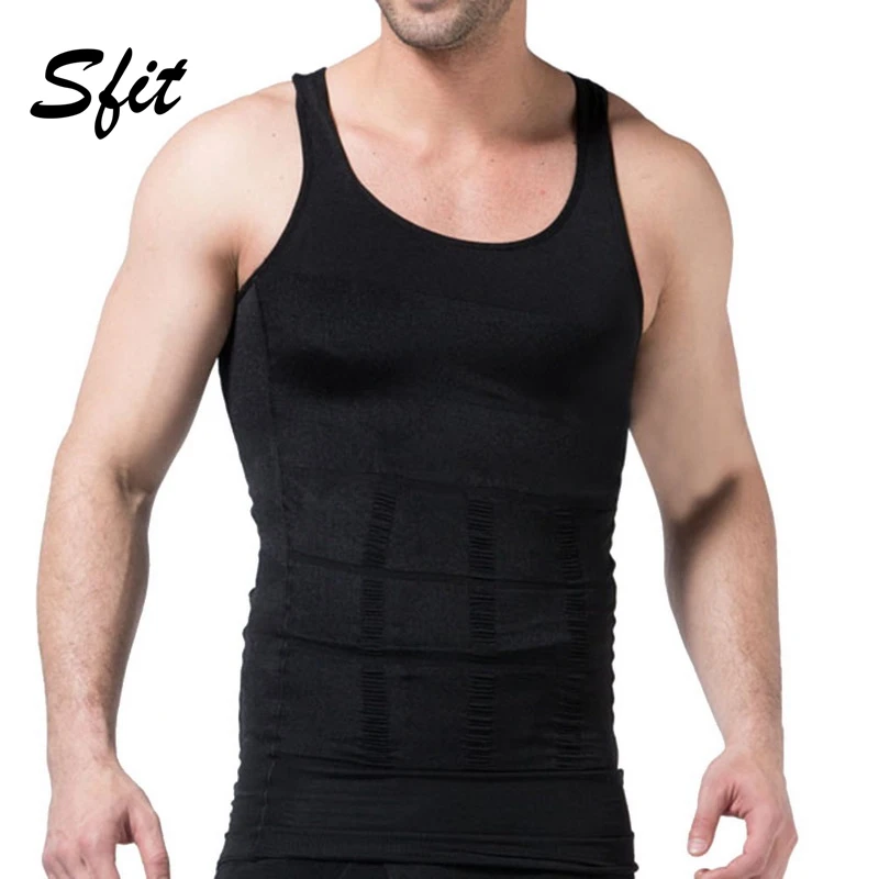 

Sfit 2019 Men Slimming Body Shaper Vest Shirt Abs Abdomen Slim Running Tights T-Shirts Elastic Gym Sports Vest Fitness Tank Tops