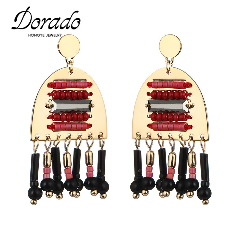 

Dorado Factory Original Design Gold Silver Color Handmade Bohemian Bead Crystal Rhinestone Rhombus Drop Earrings Pendants
