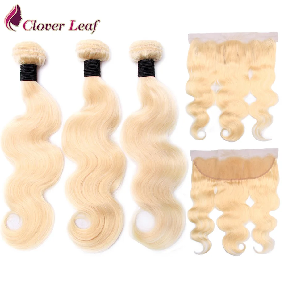 

Clover Leaf 613 Blonde Peruvian Body Wave Hair 3 Bundles With 13x4 lace Frontal Remy Human Hair For Salon Hair Extensions