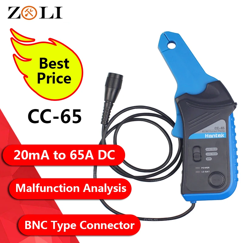 

AC/DC Multimeter Current Clamp Meter with BNC Connector 20KHz/400Hz Bandwidth handheld oscilloscope Hantek CC-65 CC650