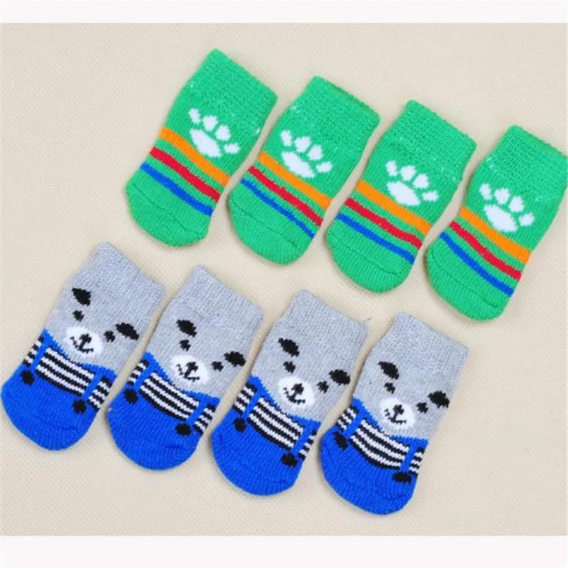 Fashion Puppy Dogs Pet Anti Slip Skid Bottom Sock 4PcsSet Small Medium Pets Booties Knits Socks for Dogs Pet Decorations 40JA4 (5)