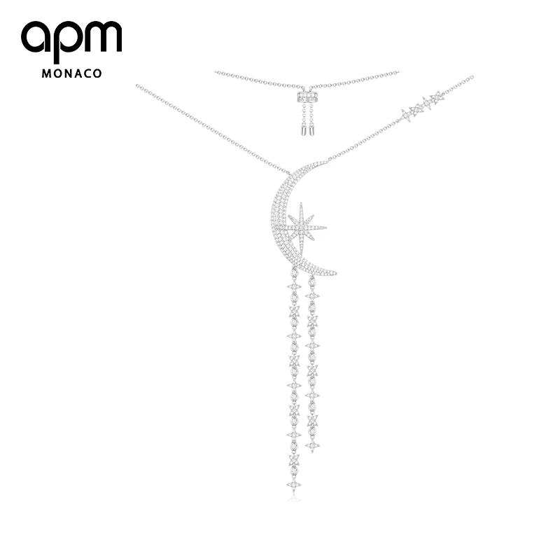

APM Monaco Genuine AC4279OX Meteorites moon Necklace Women Long Chain
