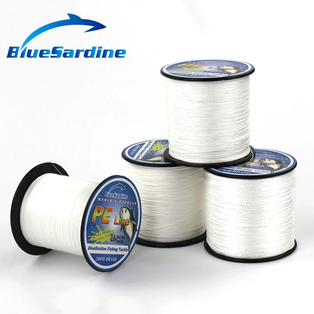 Белая леска для рыбалки BlueSardine 300 м мультифиламентная плетеная супер прочная 12