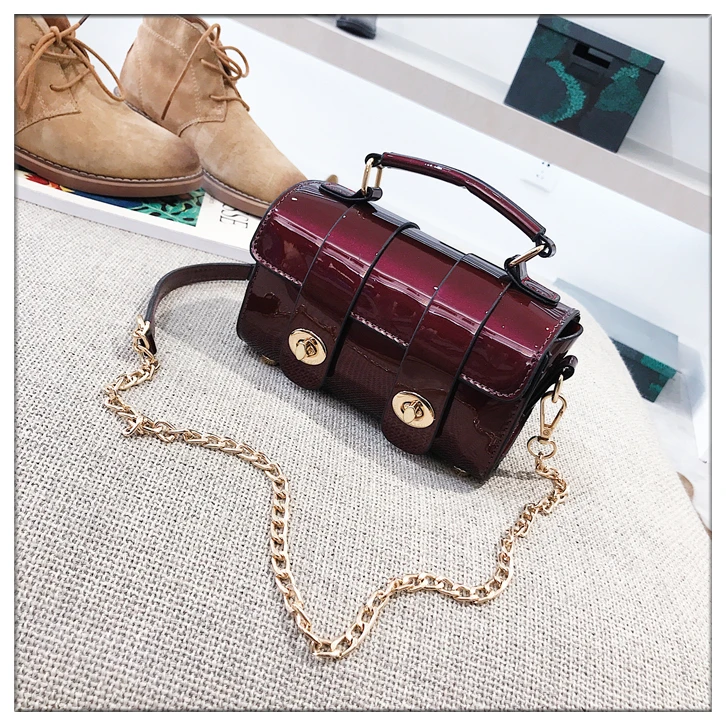 BENVICHED Lacquer bag women 2019 new Korean version handbag Joker chic chain Boston Single Shoulder bag Satchel c132 6 20180828_163955_069