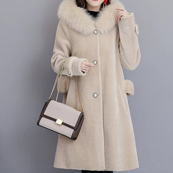 

2020 Winter New Women's Fur Long Hooded Fur Collar Fur Coat Solid Color Long-sleeved Loose Large Size Warm Fur Jacket LQ209