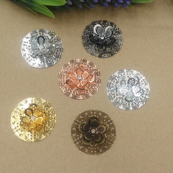 

SEA MEW 10 PCS 35mm Metal Brass 6 Colors Plated Filigree Flowers Connectors Charm For Jewelry Making